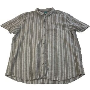 Tenth + Ocean Women's XXL Beige Linen Cotton Striped Button Up Short Sleeve Top